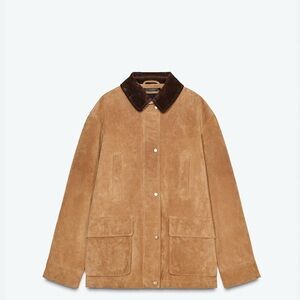 Zara Tan Suede Barn Jacket with Brown Collar, XL